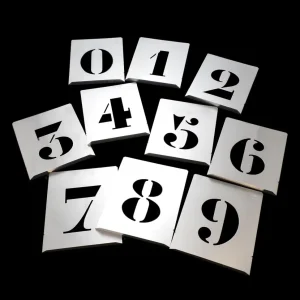 Metalliset vintage-numeroiden stensiilit styleindus