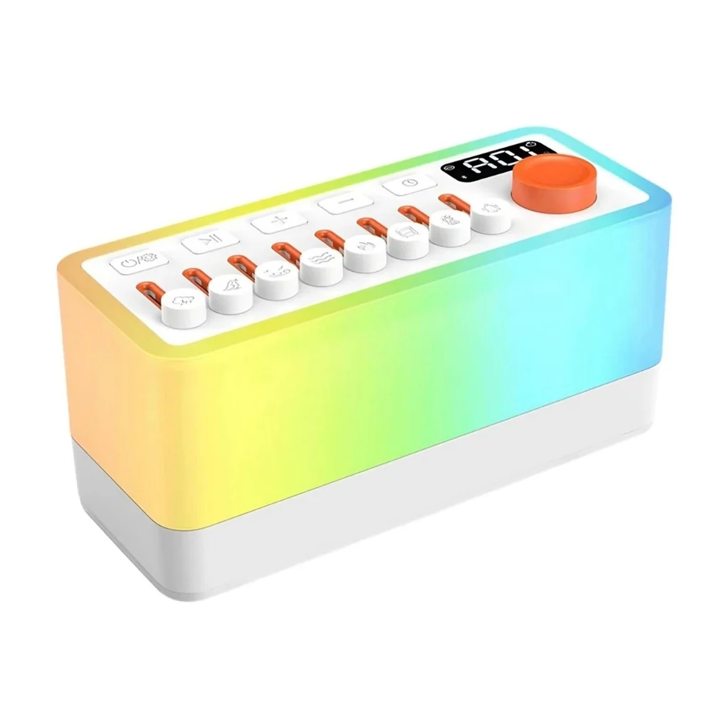 Ambient Sound Machine, jossa on valkoista melua, luonnonääniä, yövaloa ja Bluetooth-kaiutin – unta helpottava, rentoutumis...