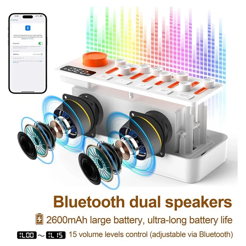 Ambient Sound Machine, jossa on valkoista melua, luonnonääniä, yövaloa ja Bluetooth-kaiutin – unta helpottava, rentoutumis...