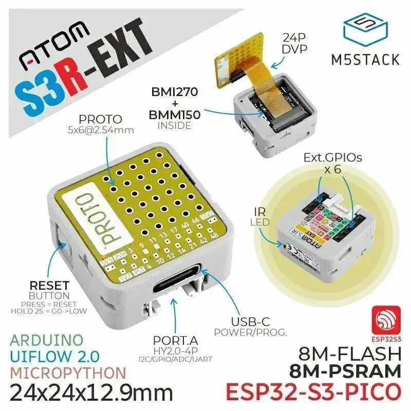 M5Stack ATOMS3R Proto Kit ilman näyttöä (8MB PSRAM)
