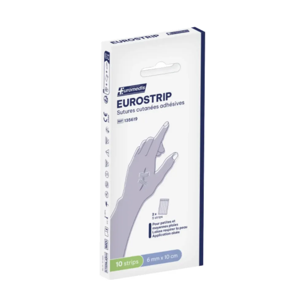 Eurostrip-liimautuvat ihoompeleet - 6mm x 10cm - 10 nauhaa - Euromédis