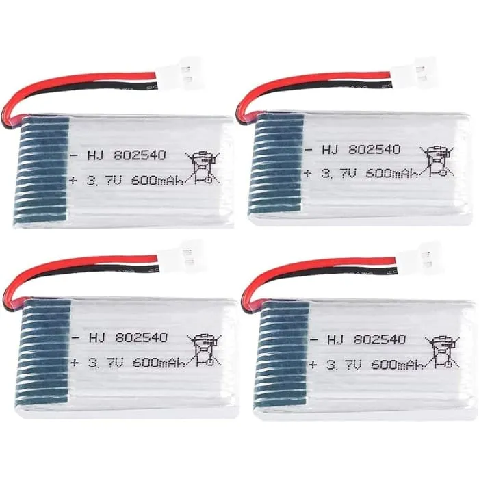 4 kappaletta 3.7v, 600 mAh ladattava Lipo-akku Rc Quadricopter Drones Syma X5 X5C X5SC X5SW, Cheerson CX-30W, Skytech M68,...
