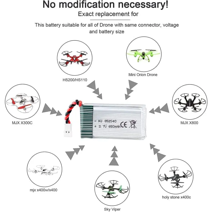 3 kappaletta ladattava Lipo-akku (3.7v, 850 mAh Lipo) Rc Quadricopter Drones Syma X5SC X5SW: lle Syma X5SC X5SW YUNIQUE GR...