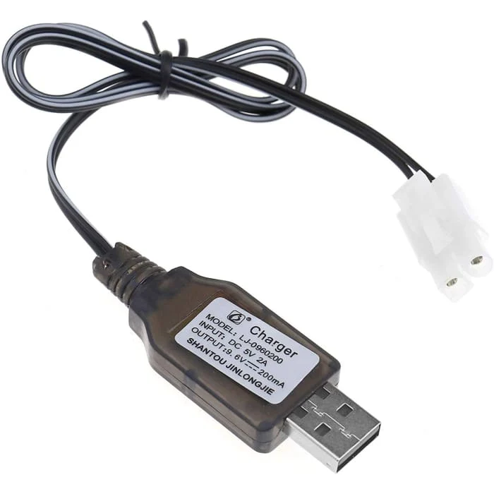 Caricatore USB 5V per Batteria 9.6V NiMH NiCd RC Auto Barca 200mA Cavo Nero YUNIQUE GREEN-CLEAN-POWER