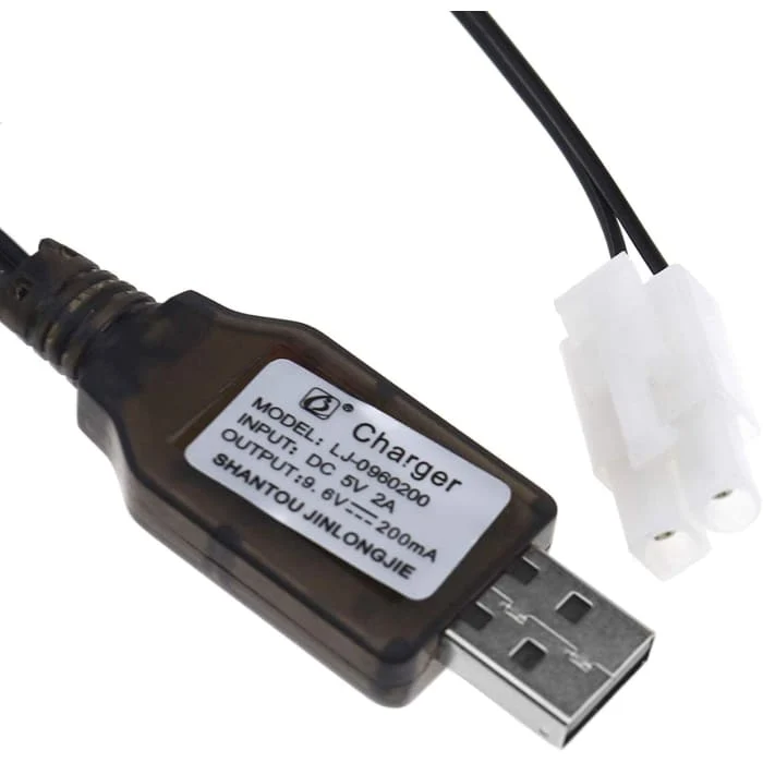 Caricatore USB 5V per Batteria 9.6V NiMH NiCd RC Auto Barca 200mA Cavo Nero YUNIQUE GREEN-CLEAN-POWER