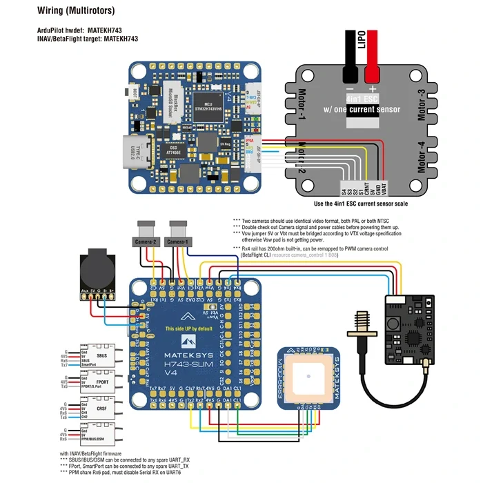 MATEK H743-SLIM V4 | STM32H743 FC | Kaksinkertainen IMU CAN OSD
