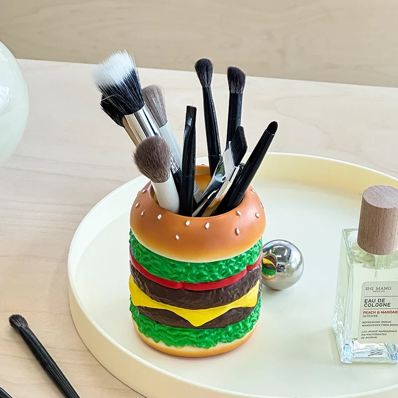 Miniso Hamburg Makeup Brush Case Cute Hamburg Pen Container Bedroom Desk Storage Cartridge Makeup Desk Accessories Decoration