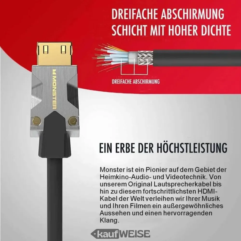 Monster M1000 Ultra HD HDMI -kaapeli (3 m) | 4K HDR10 | Nopea 18 Gbps | V-Grip™-liitin