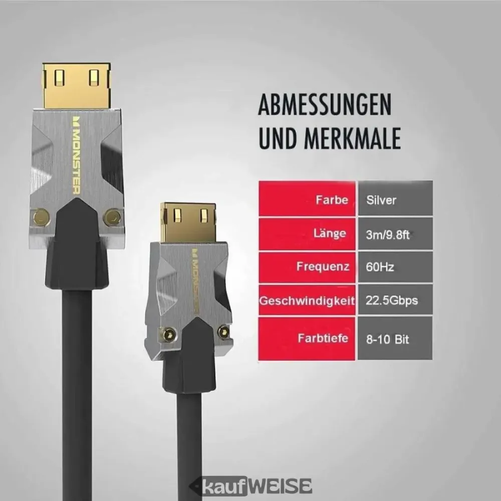 Monster M1000 Ultra HD HDMI -kaapeli (3 m) | 4K HDR10 | Nopea 18 Gbps | V-Grip™-liitin