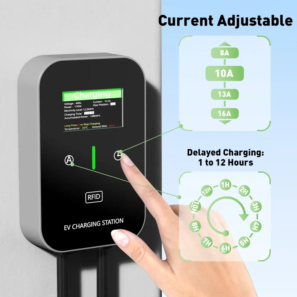 NOEIFEVO EV Wallbox Tyyppi 2, 11kW RFID:llä, 8–16A, 3-vaiheinen 400V latauslaite sähköajoneuvoille (BEV/PHEV) 5 m latauska...