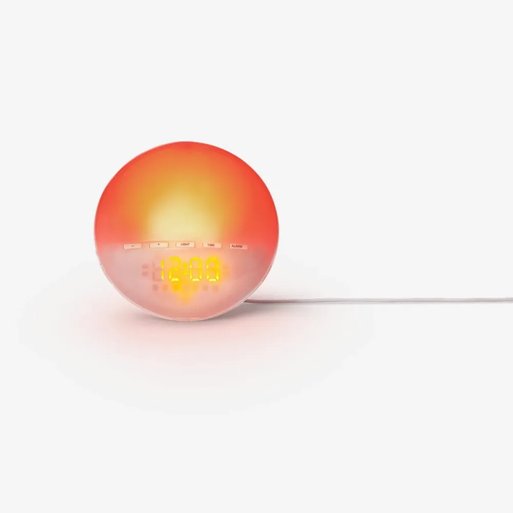 Digitaalinen herätyskello, jossa on auringonnousun valo