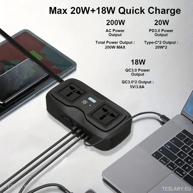 200 watin 12-15 V 220 V: n invertterin yhteensopiva Tesla-autojen kanssa (vain UK & Irlanti)