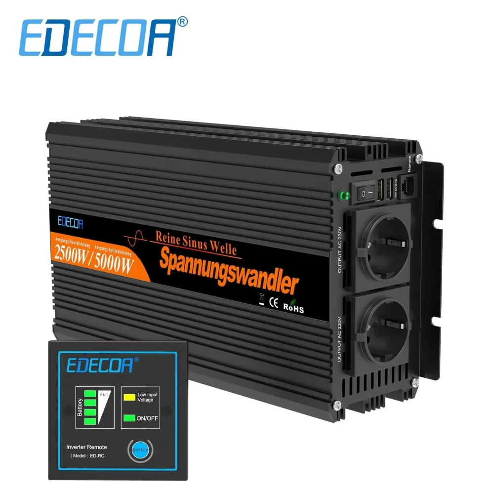 EDECOA 2500W/5000W puhdas siniaaltoinvertteri 12V
