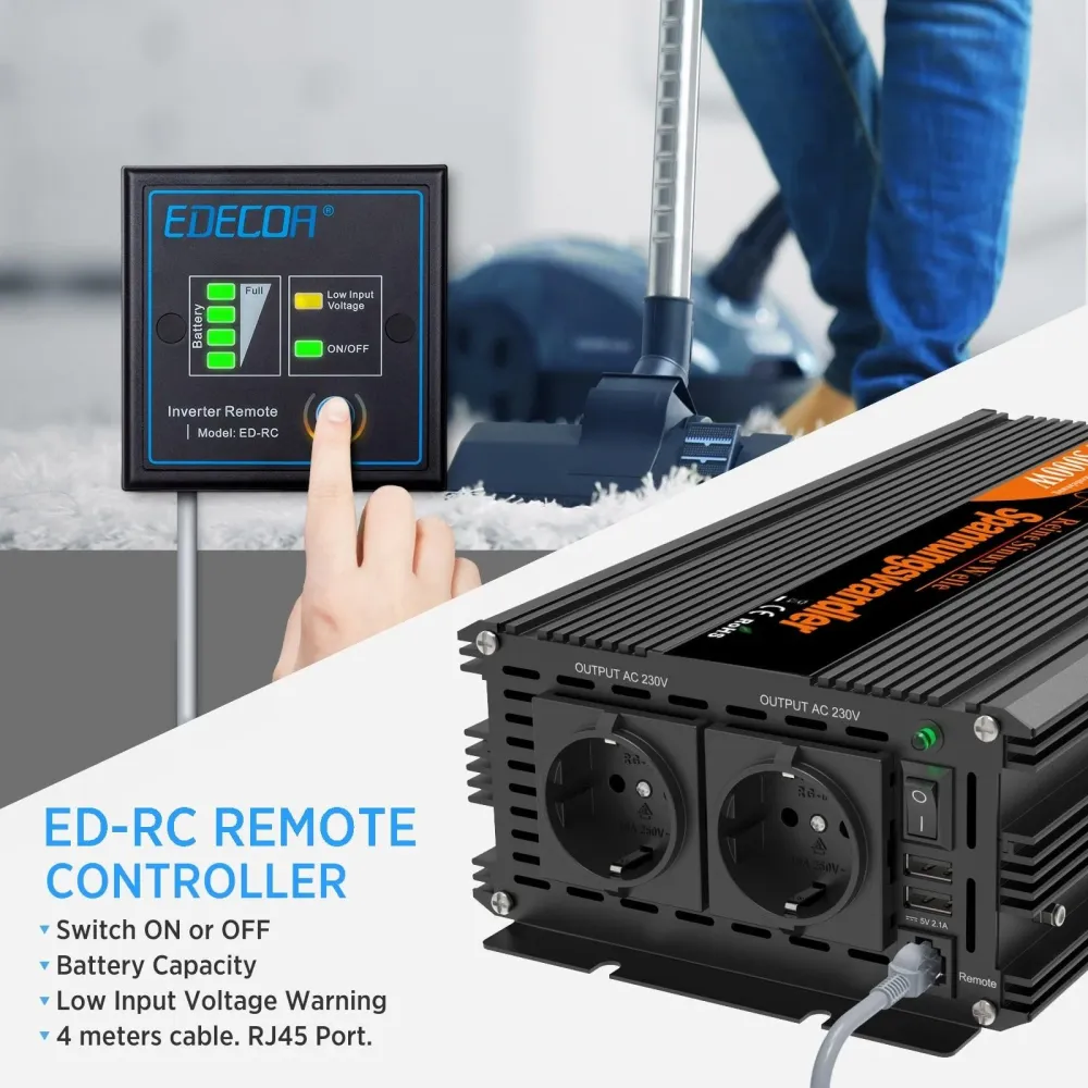 EDECOA 2500W/5000W puhdas siniaaltoinvertteri 12V