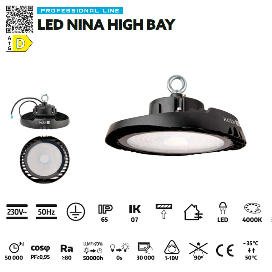 150W LED-valaisin High Bay NINA 110° 4000K 19200lm IP65