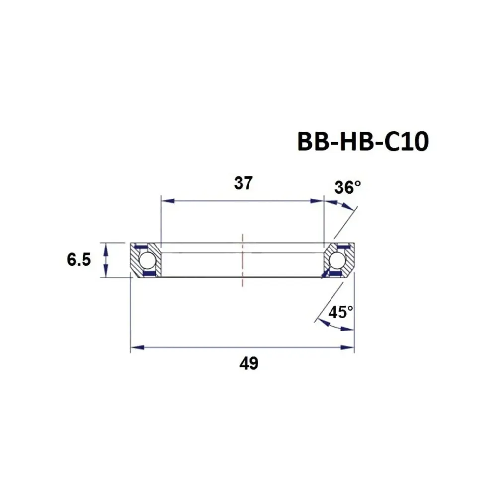 BLACK BEARING C10 36/45° päälaakeri (37 x 49 x 6,5 mm)