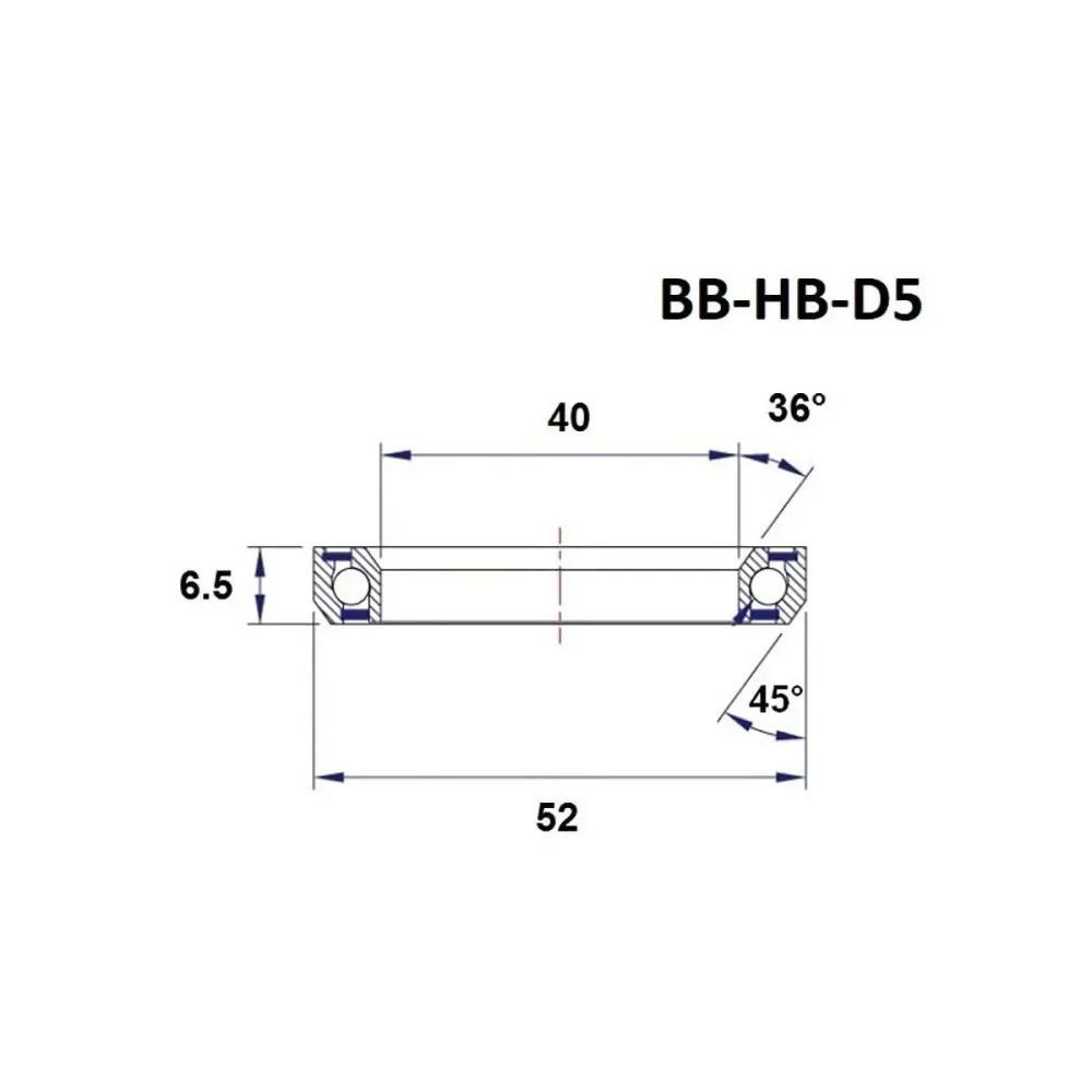 BLACK BEARING D5 Ohjauslaakeri 1-1/2" 36/45° (40 x 52 x 6,5 mm)