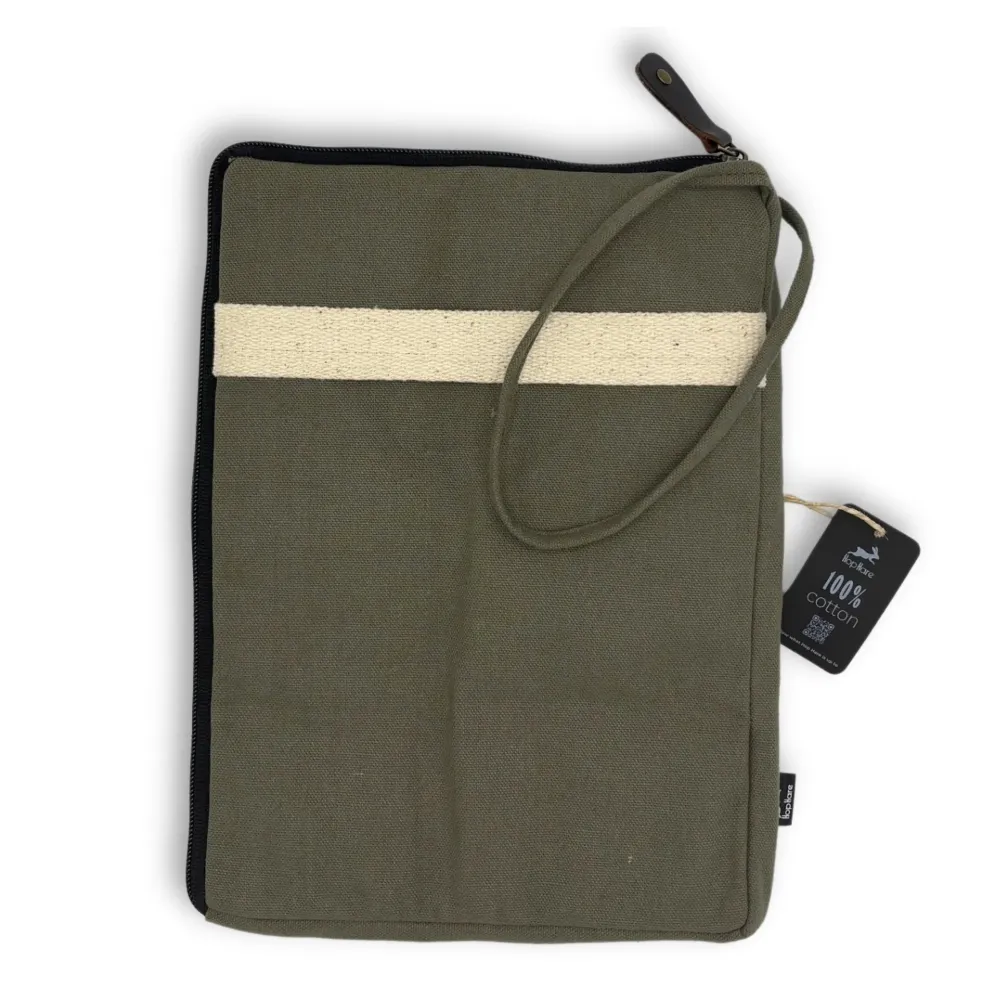 Kannettavan tietokoneen kotelo oliivinvihreä kangas suuri nopean pääsyn sivutasku