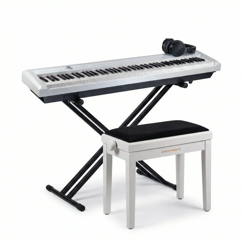 Grooveland P450 sähköpiano (Valkoinen) Täydellinen paketti