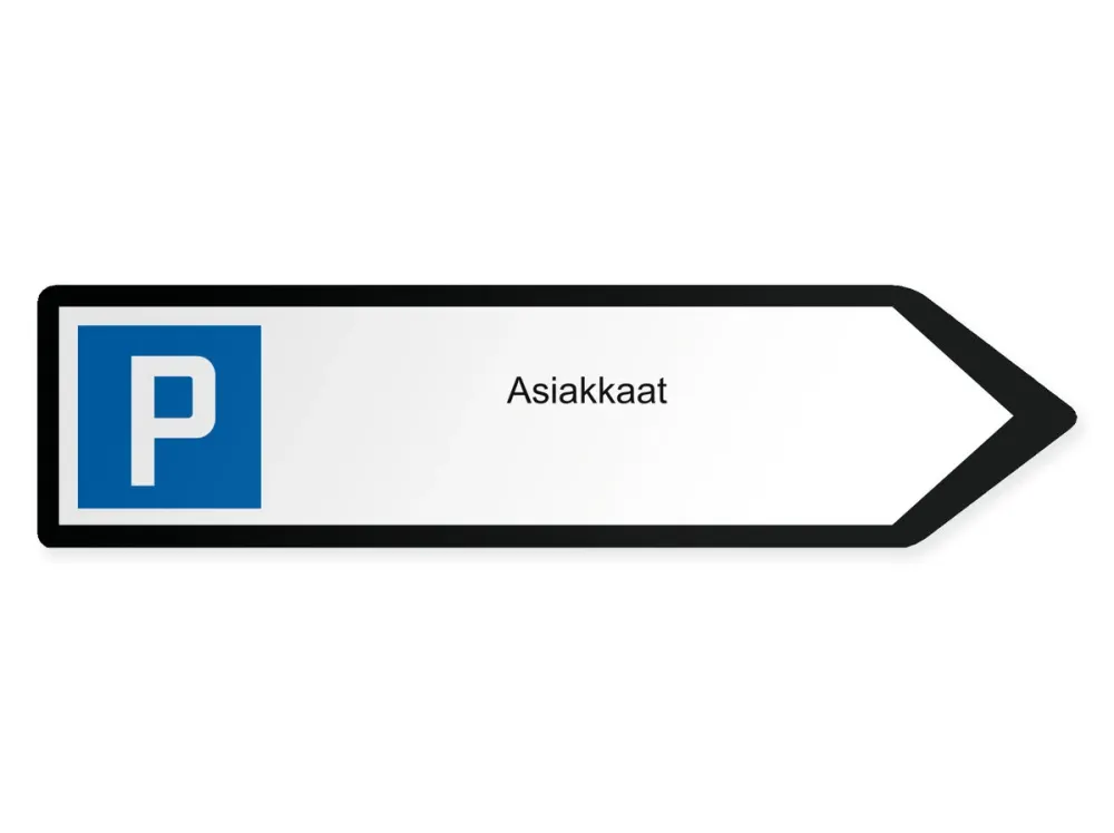 Asiakkaitten pysäköintialue Opaste – oikealle, 60 x 15 cm