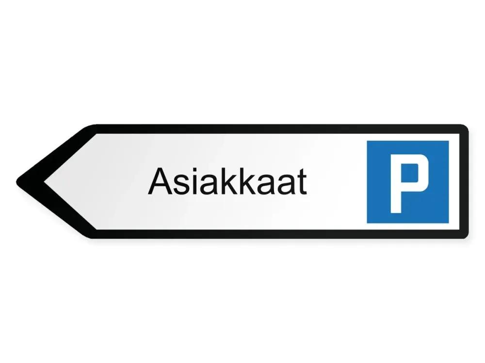 Asiakkaitten pysäköintialue Opaste - vasemmalle, 80 x 20 cm