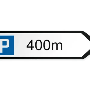 Etäisyys pysäköintialueelle Opaste - oikealle, 40 x 10 cm