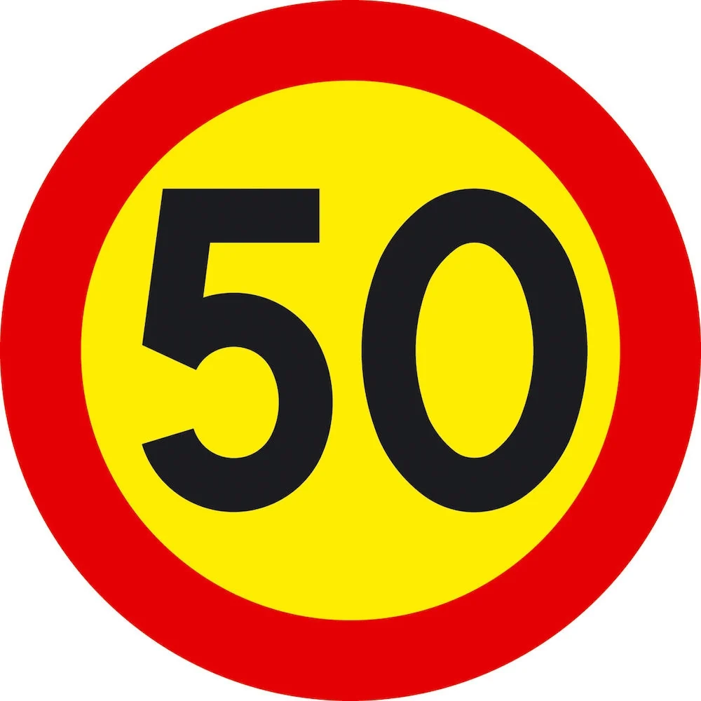 Kieltokyltti, enimmäisnopeus 50 km/h, Ø 600 mm
