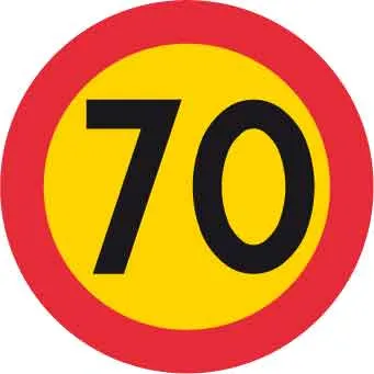 Kieltomerkki, enimmäisnopeus 70 km/h, Ø 600 mm