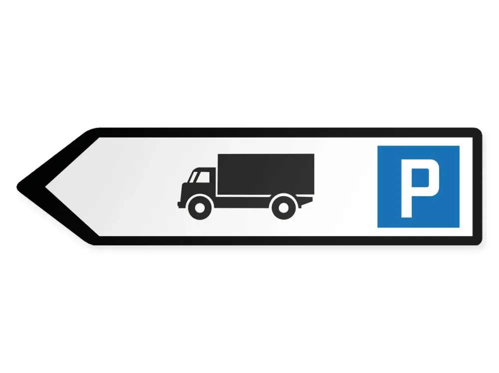 Kuorma-autojen pysäköintialue Opaste - vasemmalle, 60 x 15 cm