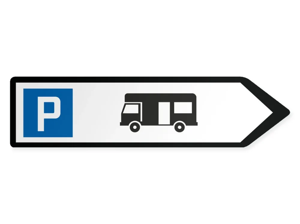 Matkailuperävaunujen pysäköintialue Opaste - oikealle, 40 x 10 cm