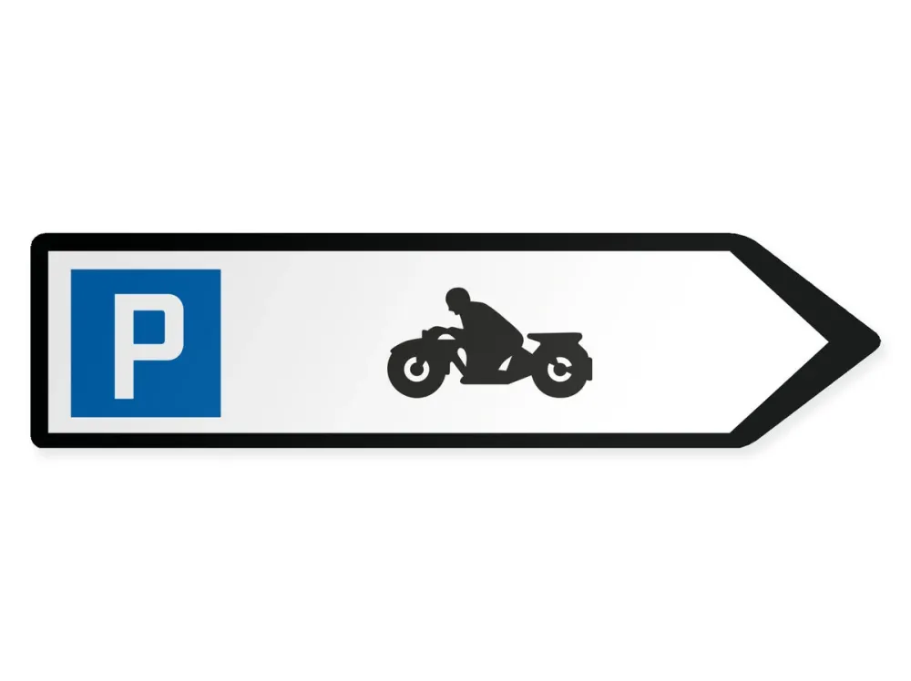 Moottoripyörien pysäköintialue Opaste - oikealle 40 x 10 cm
