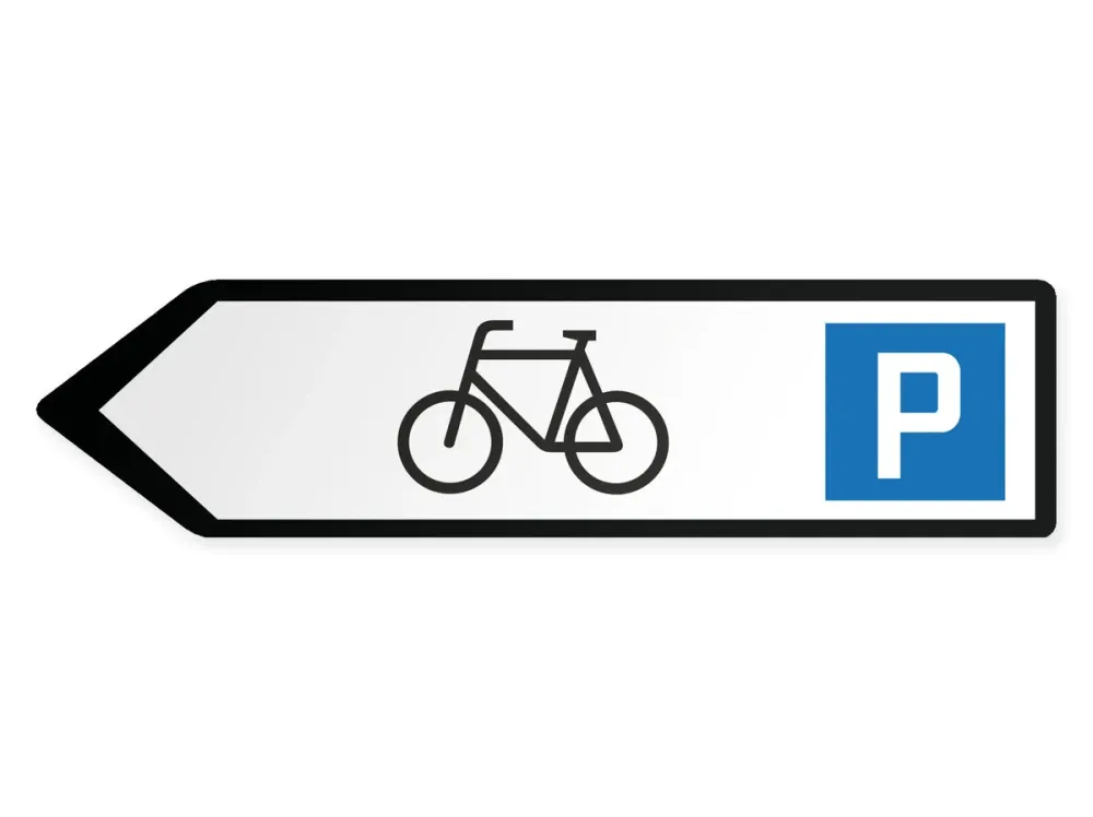 Polkupyörien pysäköintialue Opaste – vasemmalle, 40 x 10 cm