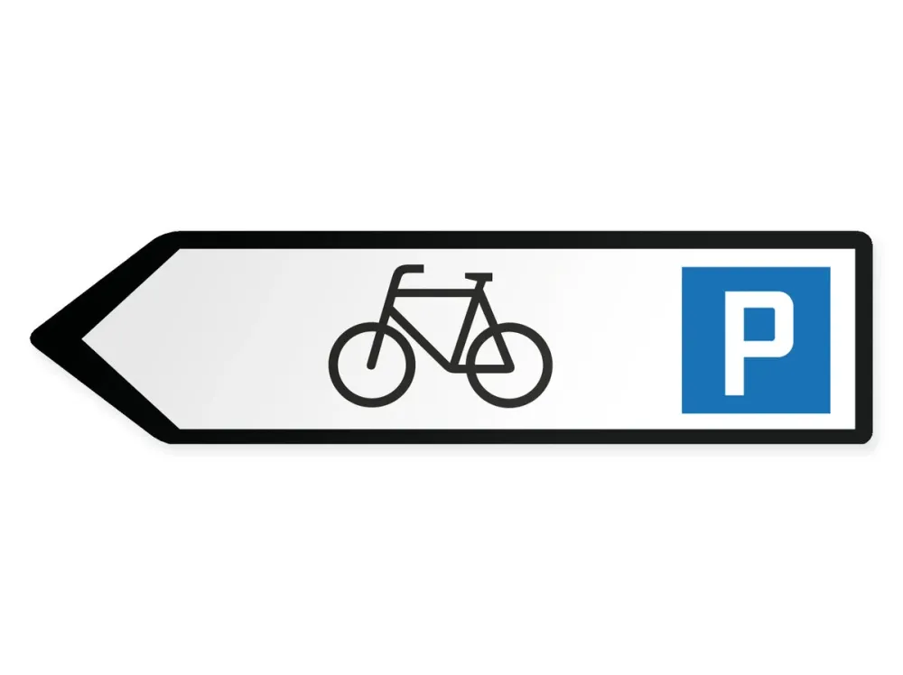Polkupyörien pysäköintialue Opaste – vasemmalle, 40 x 10 cm