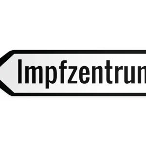 Wegweiser Impfzentrum Links, 40 x 10 cm