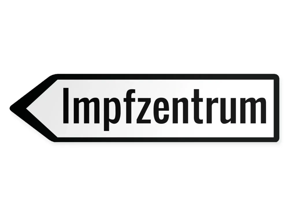 Wegweiser Impfzentrum Links, 40 x 10 cm