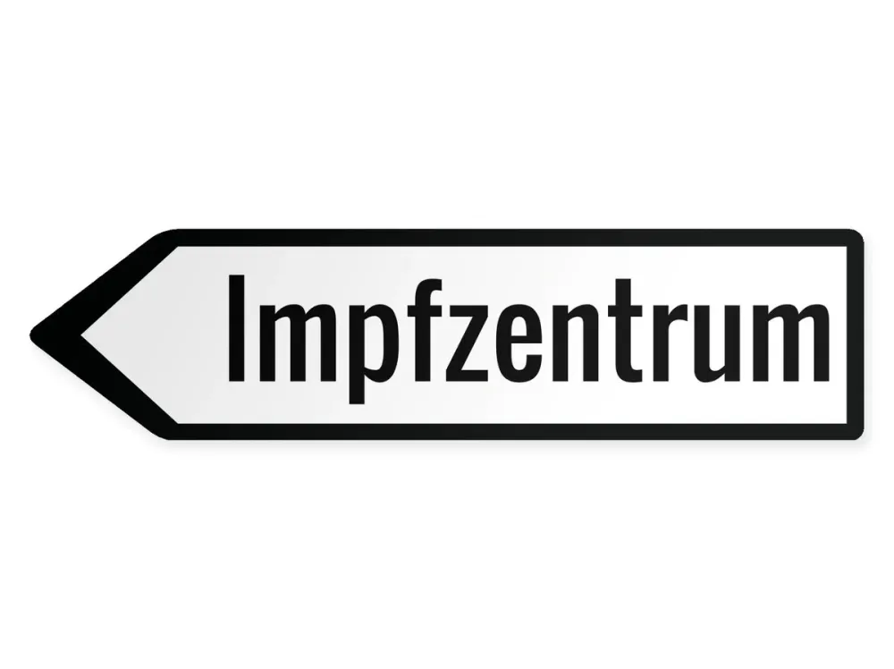 Wegweiser Impfzentrum Links, 60 x 15 cm