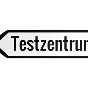 Wegweiser Testzentrum Links, 40 x 10 cm