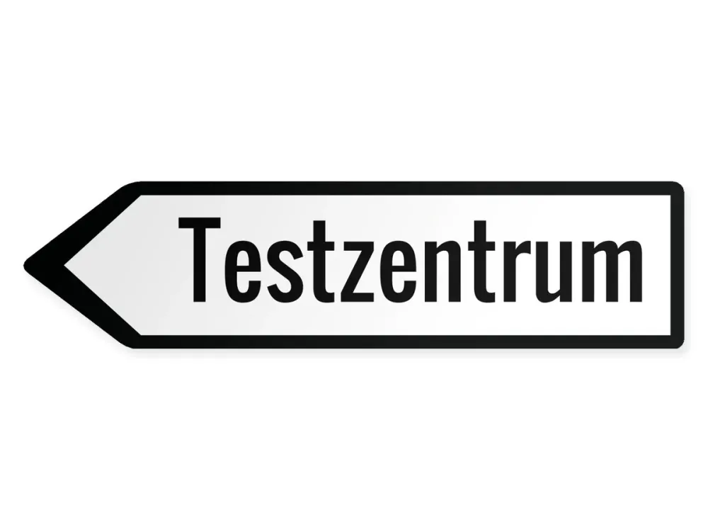 Wegweiser Testzentrum Links, 80 x 20 cm