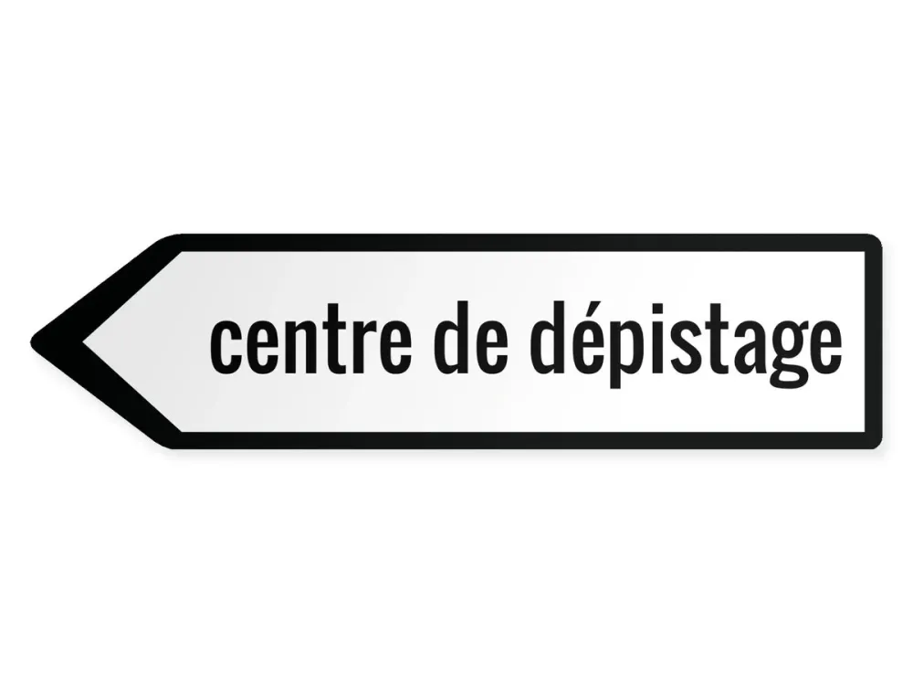 Wegweiser Testzentrum Links, 80 x 20 cm