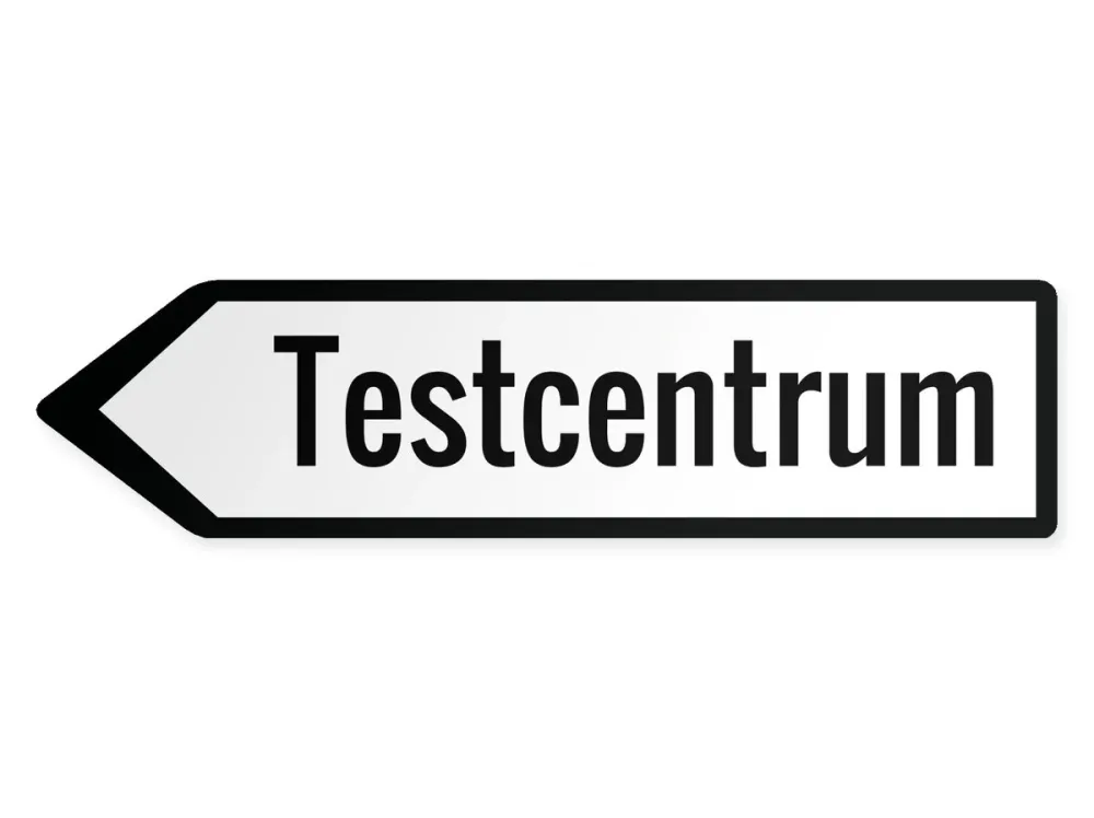 Wegweiser Testzentrum Links, 80 x 20 cm