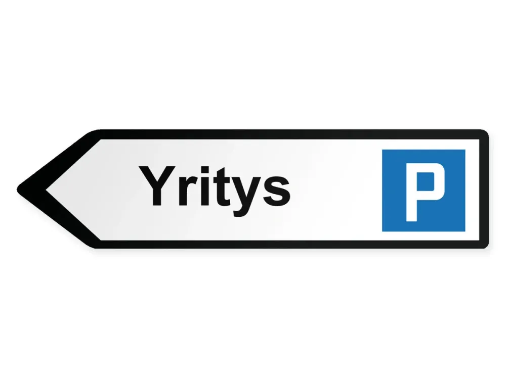 Yrityksen opastekyltti – vasemmalle, 40 x 10 cm