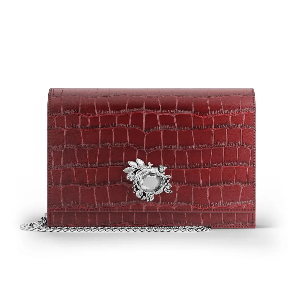 Giovanni Raspini jungle clutch laukku croco burgundi pronssivalkoinen nahka L0034