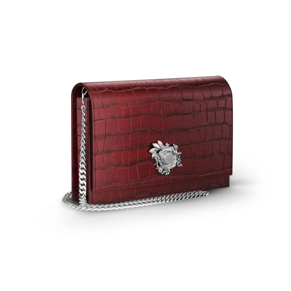Giovanni Raspini jungle clutch laukku croco burgundi pronssivalkoinen nahka L0034
