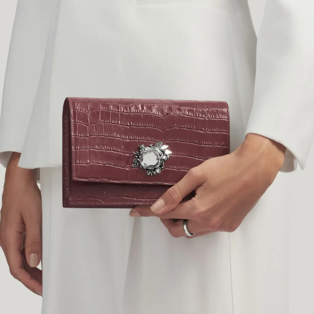 Giovanni Raspini jungle clutch laukku croco burgundi pronssivalkoinen nahka L0034
