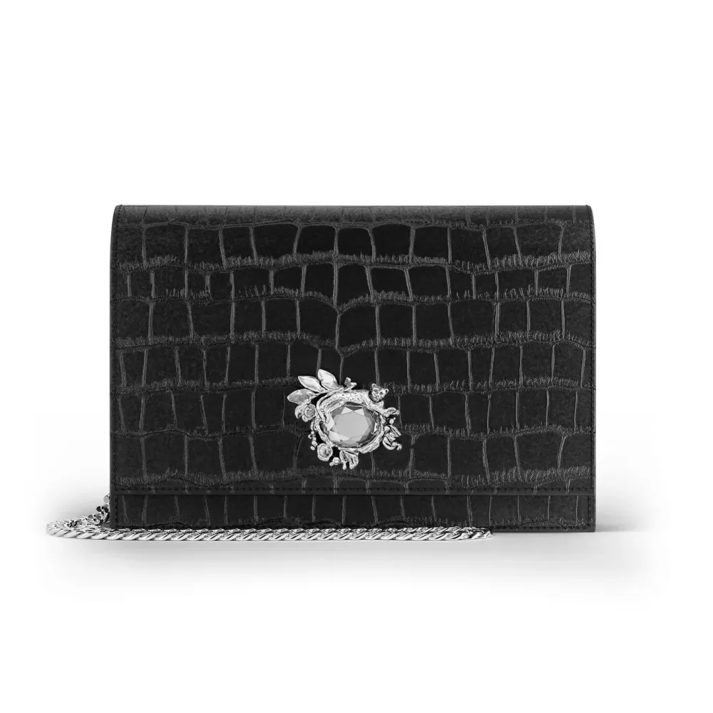 Giovanni Raspini jungle clutch laukku kroko nahka musta pronssivalkoinen L0027