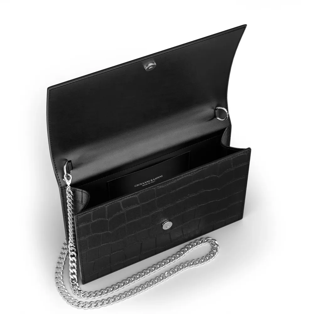 Giovanni Raspini jungle clutch laukku kroko nahka musta pronssivalkoinen L0027