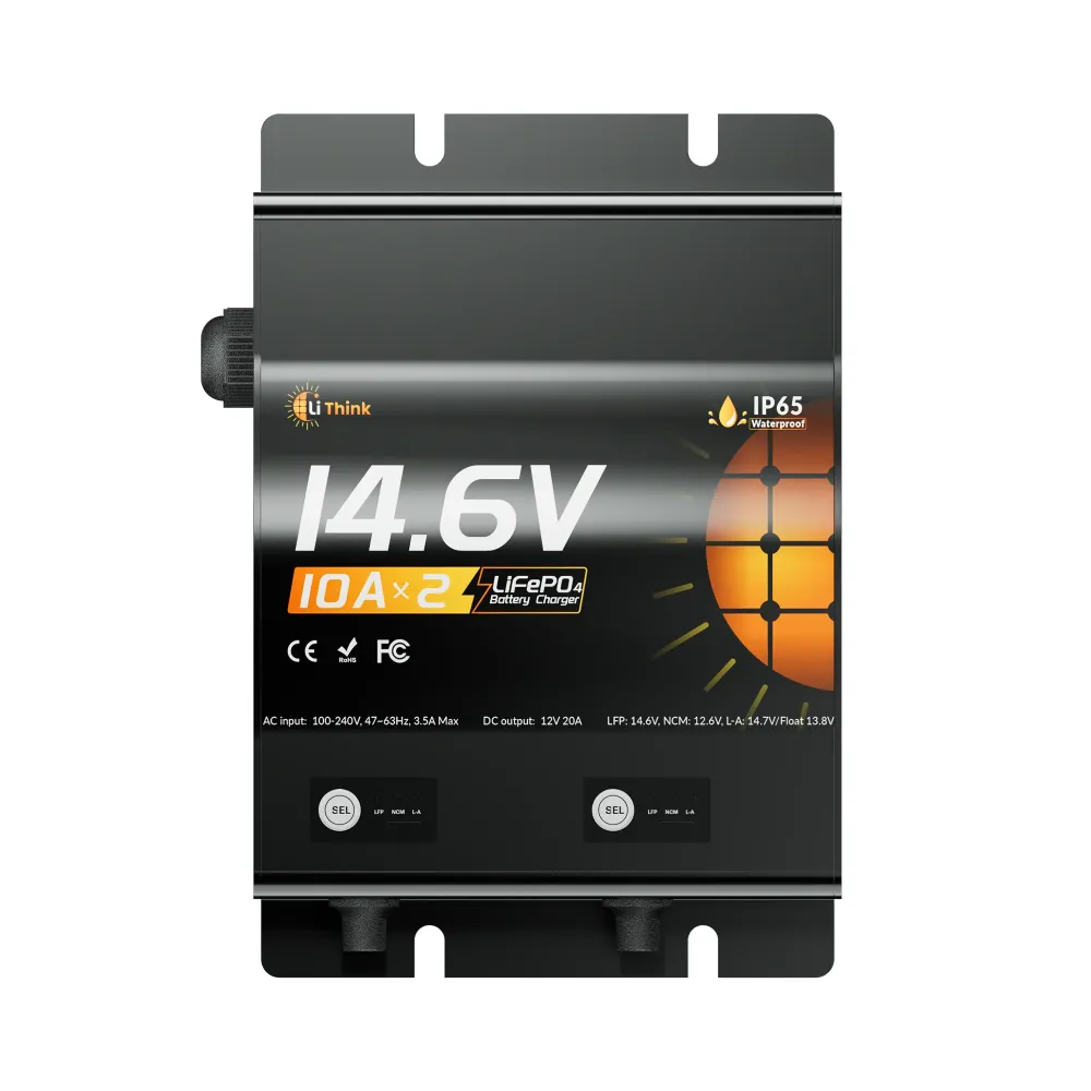 Lithink 14.6V 10A vedenpitävä kaksoislaturi – LiFePO₄-, NCM- ja lyijyakuille