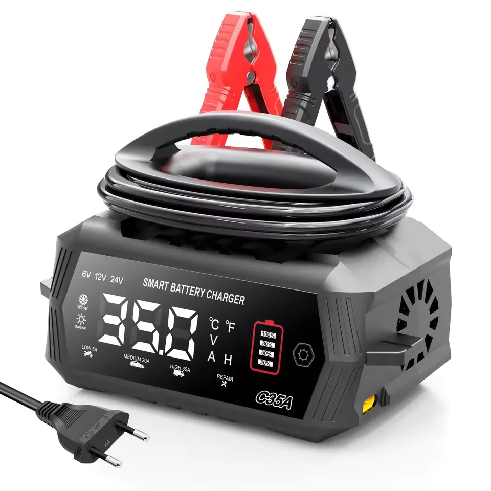 NOEIFEVO 6V 10A / 12V 35A / 24V 18A Yleiskäyttöinen auton akkulaturi litium-, LiFePO4-, lyijyakku-, AGM- ja märkäakkujen l...