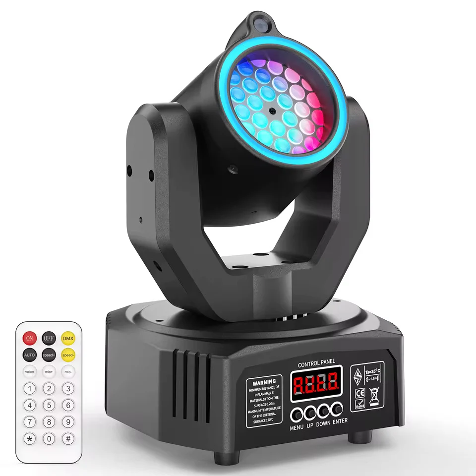 36W juhlavalo, liikkuva valoheittimellä ja valonsädemallilla, RGB-täysväri, DMX-ohjaus, ääniohjaustila, stroboskooppiefekt...