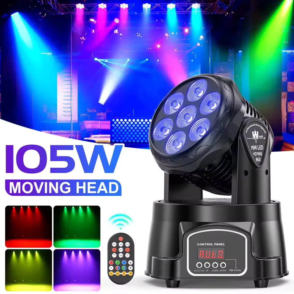 2 kpl/setti 105 W liikkuvat säde-efektivalot, 7×15 W RGBW LED -lavavalot DMX512:lla, kohdevalot DJ:lle, diskoon, KTV:hen,...
